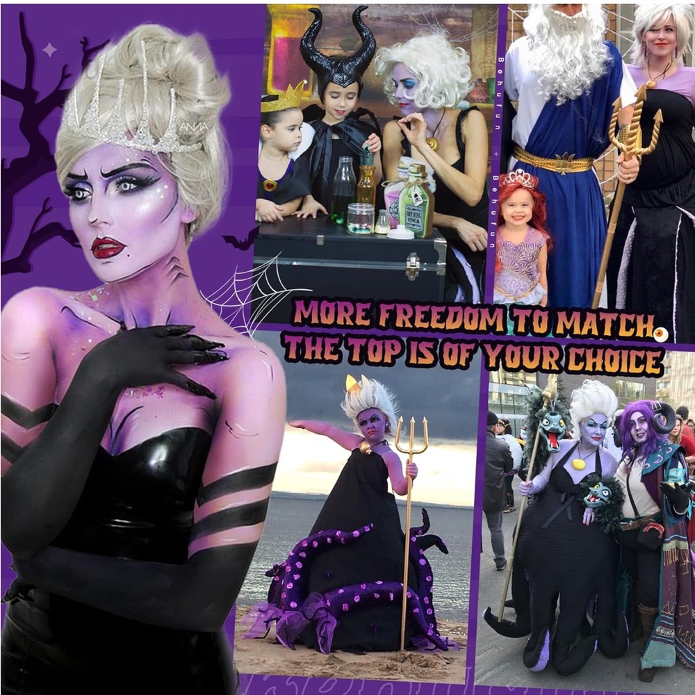 All 6 set!!The Little Mermaid Ursula skirt by Disney Purple and Black Octopus